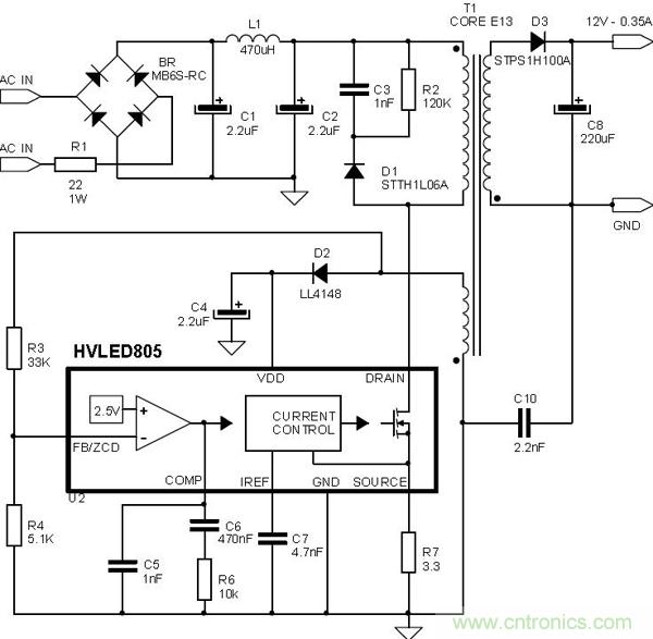 首個最簡單、器件最少的LED驅(qū)動電路設(shè)計