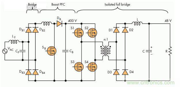 至少1kW的電源一般采用三級(jí)PFC轉(zhuǎn)換器