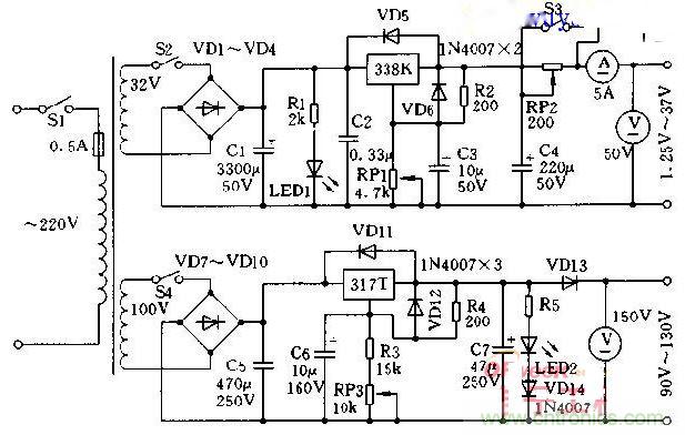 維修充電兩用穩(wěn)壓電源電路圖