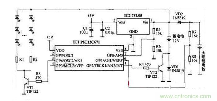 太陽能LED燈控制器電路圖設(shè)計