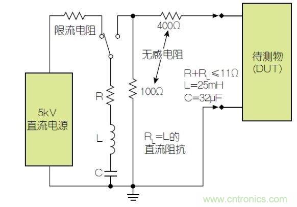 除顫器測試配置(注意較大電容)。