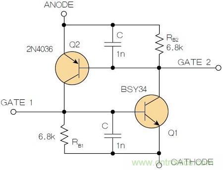 圖2：增加兩個電容值為1nF的SMD陶瓷電容器后，可以在ΔV達(dá)到10V的情況下防止導(dǎo)通。