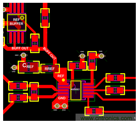 具有一個外部基準(zhǔn)和緩沖的ADC布局布線示例