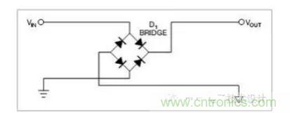 是一個橋式整流器，不論什么極性都可以正常工作，但是有兩個二極管導通，功耗是圖1的兩倍.