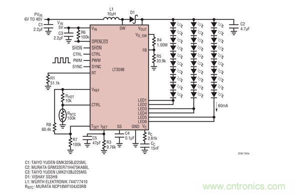 LED驅(qū)動(dòng)器用于30個(gè)白光LED