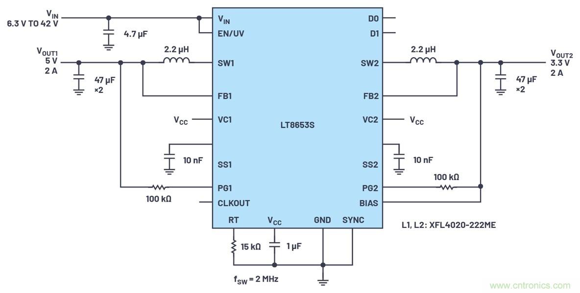 具有6.2 µA靜態(tài)電流的雙通道、42 V、2 A、單片、同步降壓型Silent Switcher 2穩(wěn)壓器