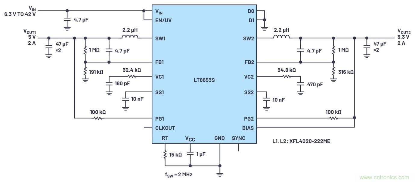 具有6.2 µA靜態(tài)電流的雙通道、42 V、2 A、單片、同步降壓型Silent Switcher 2穩(wěn)壓器