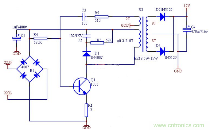 六款簡單的開關(guān)電源電路設(shè)計，內(nèi)附原理圖詳解