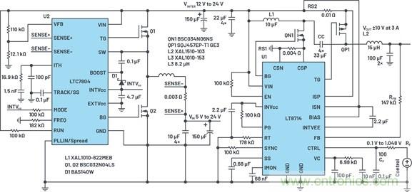 通過5 V至24 V輸入提供雙極性、雙向DC-DC流入和流出電流